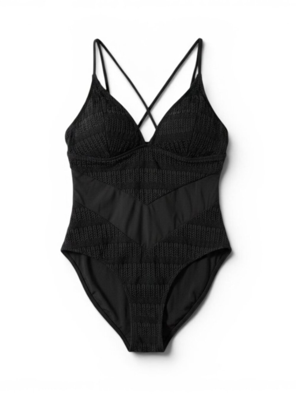 Black One-Piece Lace Swimwear with Crisscross Back